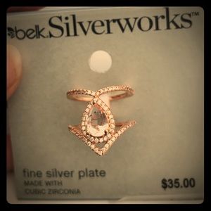 Silver plated Rose Gold Ring with large Diamond